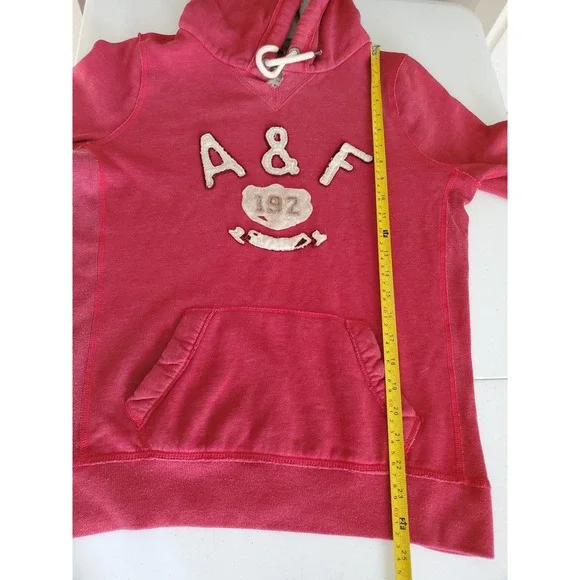 VTG Y2K Abercrombie‎ Fitch Red Hoodie Sweatshirt Size L Puffy Logo Spellout - Picture 8 of 9